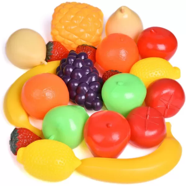 image20 Pieces Play Fruits Playset  LifeSized Toy Food for Kids Kitchen Healthy Farmers Market Grocery Pretend Play Plastic Toy Set for Toddlers