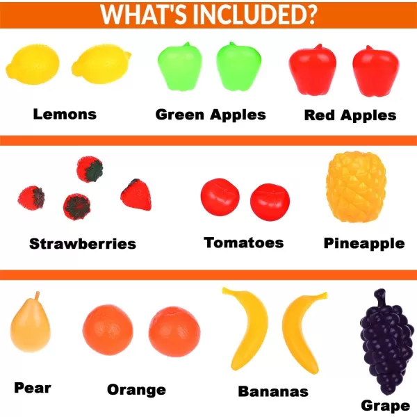 image20 Pieces Play Fruits Playset  LifeSized Toy Food for Kids Kitchen Healthy Farmers Market Grocery Pretend Play Plastic Toy Set for Toddlers