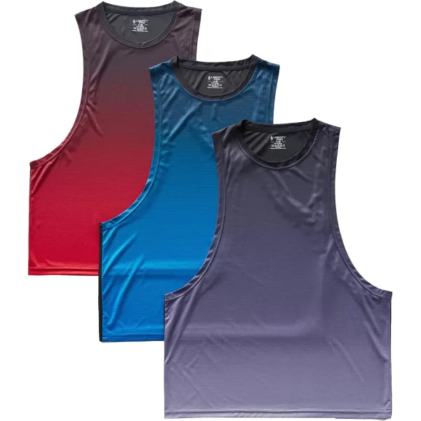 image3 Pack Mens Drop Arm Muscle Tank Tops Gym Bodybuilding Workout Stringers Sleeveless Cut Off ShirtsGradient RedBlueGray