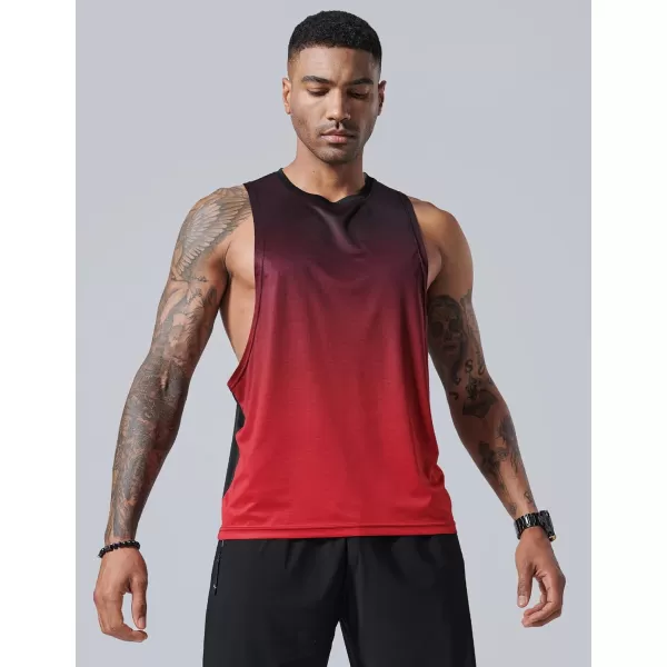 image3 Pack Mens Drop Arm Muscle Tank Tops Gym Bodybuilding Workout Stringers Sleeveless Cut Off ShirtsGradient RedBlueGray