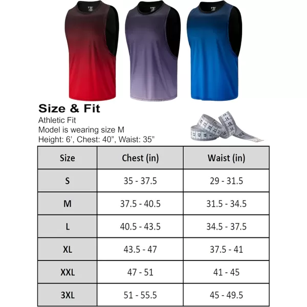 image3 Pack Mens Drop Arm Muscle Tank Tops Gym Bodybuilding Workout Stringers Sleeveless Cut Off ShirtsGradient RedBlueGray