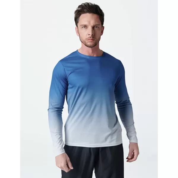 image3 Pack Mens Long Sleeve T Shirts Dry Fit UV Sun Protection Outdoor Hiking Athletic Active Tops with Thumb HolesWhiteBlackGradient Blue