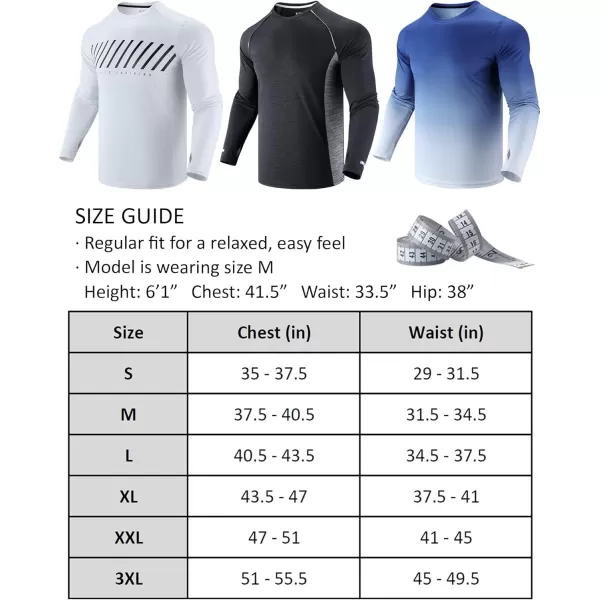 image3 Pack Mens Long Sleeve T Shirts Dry Fit UV Sun Protection Outdoor Hiking Athletic Active Tops with Thumb HolesWhiteBlackGradient Blue