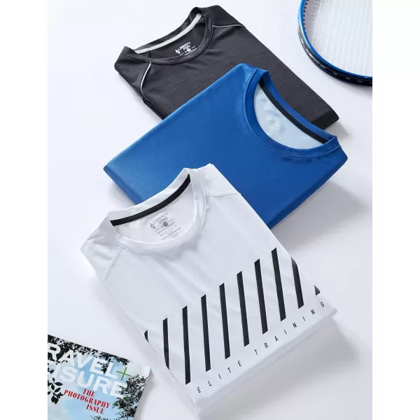 image3 Pack Mens Long Sleeve T Shirts Dry Fit UV Sun Protection Outdoor Hiking Athletic Active Tops with Thumb HolesWhiteBlackGradient Blue