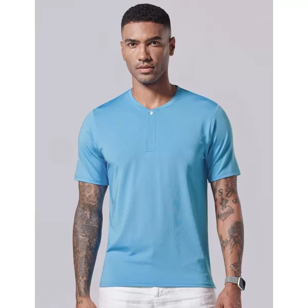 image3 Pack Mens Polo Shirts Business Casual Golf Henley Work Shirts for Men Collarless Short Sleeve Stylish Athletic TshirtsBlueWashed RedLight Lavender