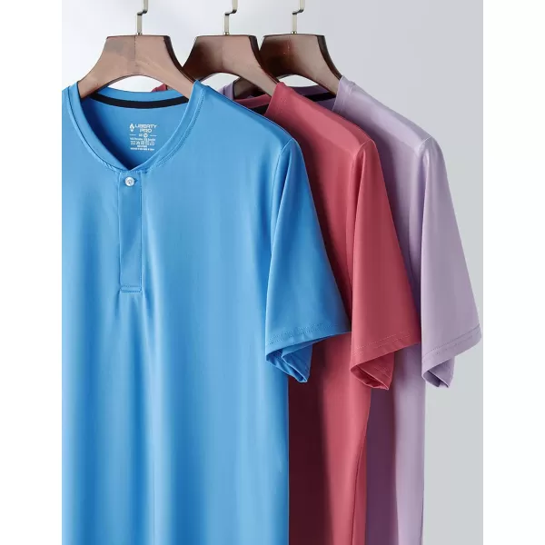 image3 Pack Mens Polo Shirts Business Casual Golf Henley Work Shirts for Men Collarless Short Sleeve Stylish Athletic TshirtsBlueWashed RedLight Lavender