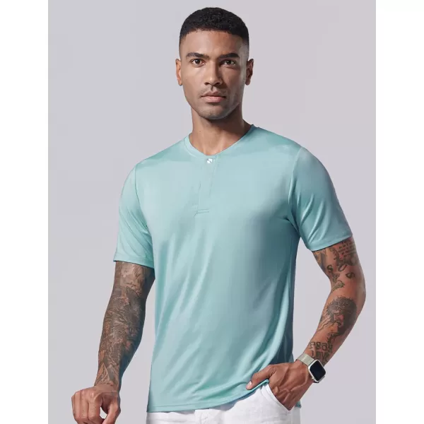 image3 Pack Mens Polo Shirts Business Casual Golf Henley Work Shirts for Men Collarless Short Sleeve Stylish Athletic TshirtsEmeraldVioletAqua Haze