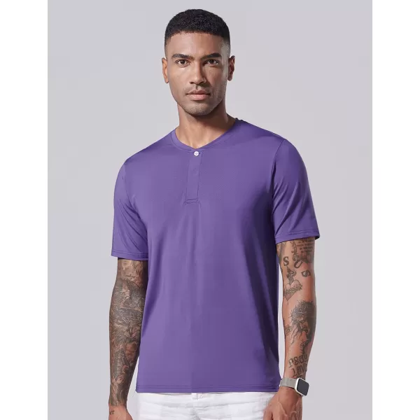 image3 Pack Mens Polo Shirts Business Casual Golf Henley Work Shirts for Men Collarless Short Sleeve Stylish Athletic TshirtsEmeraldVioletAqua Haze