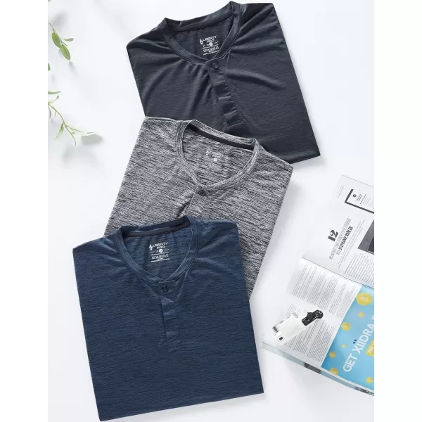 image3 Pack Mens Polo Shirts Business Casual Golf Henley Work Shirts for Men Collarless Short Sleeve Stylish Athletic TshirtsHeather GrayNavyBlack