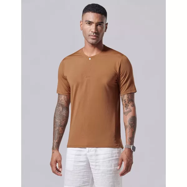 image3 Pack Mens Polo Shirts Business Casual Golf Henley Work Shirts for Men Collarless Short Sleeve Stylish Athletic TshirtsNavyBronzeOff White