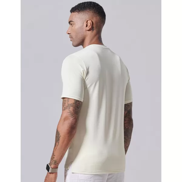 image3 Pack Mens Polo Shirts Business Casual Golf Henley Work Shirts for Men Collarless Short Sleeve Stylish Athletic TshirtsNavyBronzeOff White