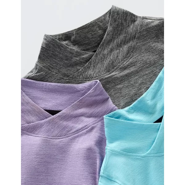 image3 Pack Womens Thermal Fleece Shirts Long Sleeve Mock Turtleneck Running Active Tops Workout Cold Weather GearAquaCharcoalLavender