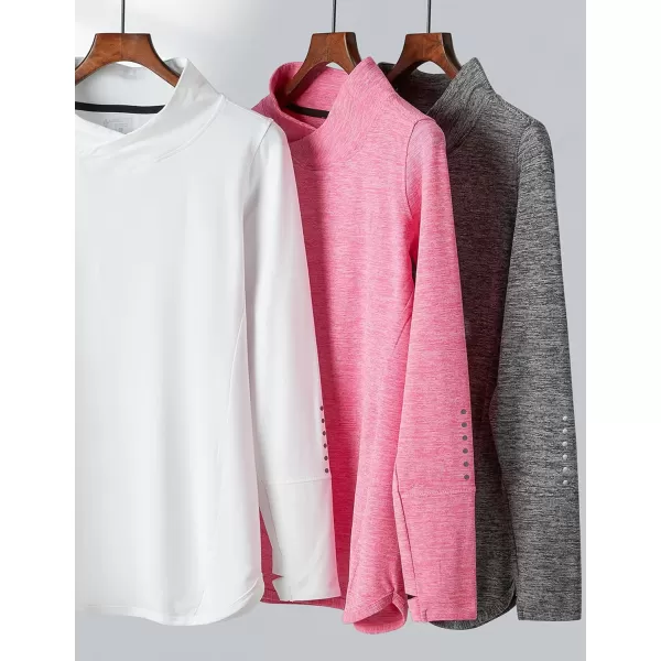 image3 Pack Womens Thermal Fleece Shirts Long Sleeve Mock Turtleneck Running Active Tops Workout Cold Weather GearPinkBlackWhite