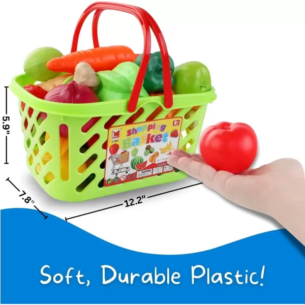 image38 PCS Fruits and Vegetables Shopping Basket Play Food Plastic Toys Set Healthy Farmers Market Grocery Educational Pretend Play Set for Kids