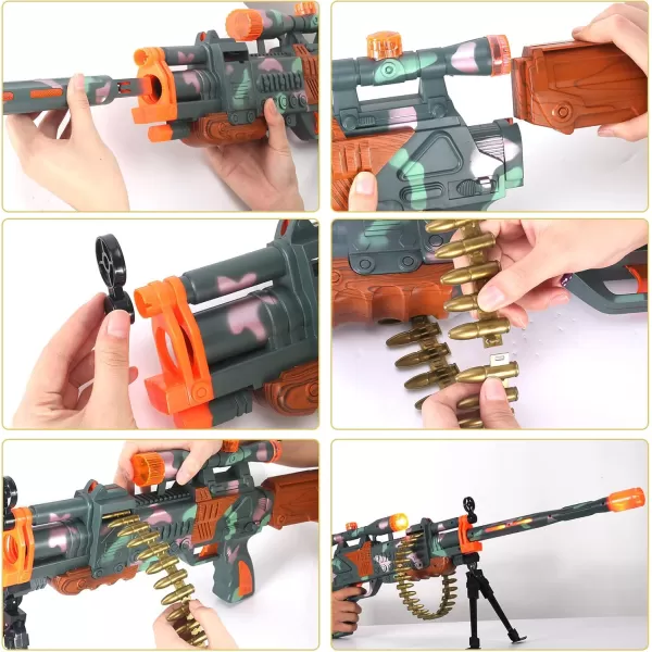 image38quot Sniper Rifle Electric Military Toy Machine Gun with LED Flashing Lights Blaster Shooting Sounds Rotating Bullet Belt Vibration for Kids Pretend Role Play