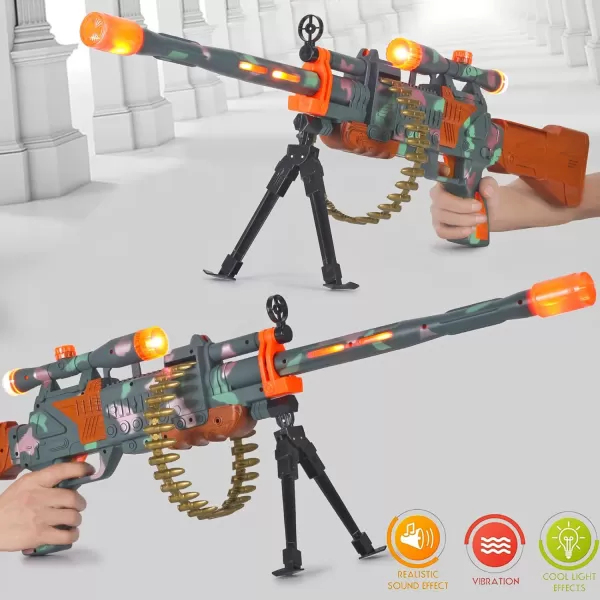 image38quot Sniper Rifle Electric Military Toy Machine Gun with LED Flashing Lights Blaster Shooting Sounds Rotating Bullet Belt Vibration for Kids Pretend Role Play