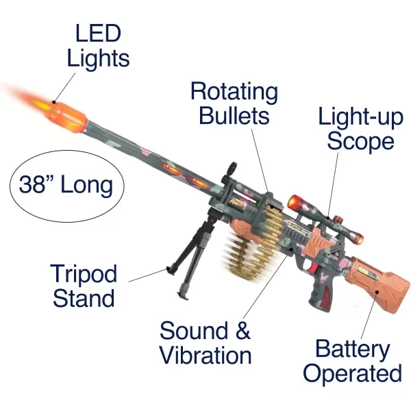 image38quot Sniper Rifle Electric Military Toy Machine Gun with LED Flashing Lights Blaster Shooting Sounds Rotating Bullet Belt Vibration for Kids Pretend Role Play
