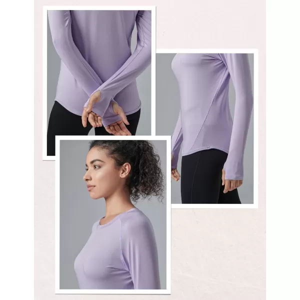 image4Pack Womens Long Sleeve Athletic Tops with Thumb Holes  Dry Fit Active Crewneck Workout TeesGrayWhiteBlackLight Lavender