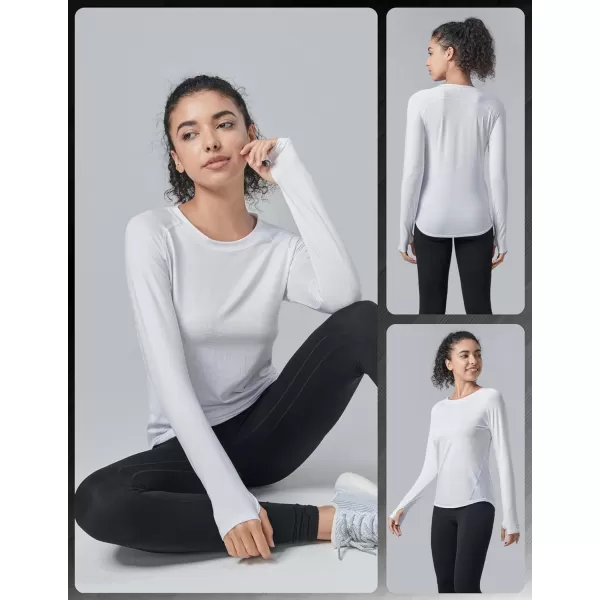 image4Pack Womens Long Sleeve Athletic Tops with Thumb Holes  Dry Fit Active Crewneck Workout TeesGrayWhiteBlackLight Lavender