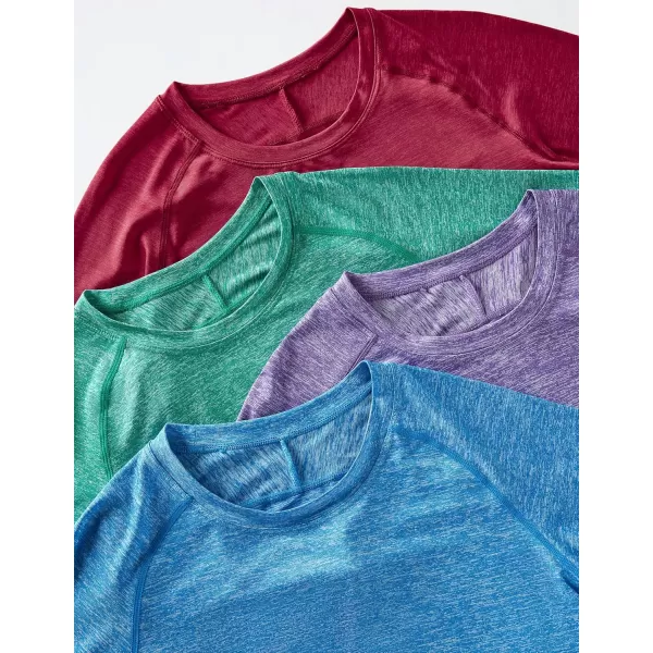 image4Pack Womens Long Sleeve Athletic Tops with Thumb Holes  Dry Fit Active Crewneck Workout TeesGreenBlueRedPurple