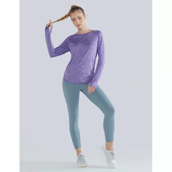 image4Pack Womens Long Sleeve Athletic Tops with Thumb Holes  Dry Fit Active Crewneck Workout TeesGreenBlueRedPurple