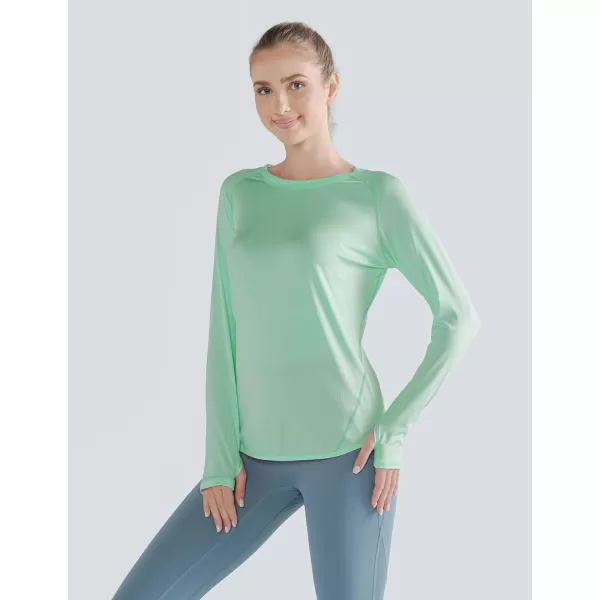 image4Pack Womens Long Sleeve Athletic Tops with Thumb Holes  Dry Fit Active Crewneck Workout TeesLilacMint GreenSoft PeachButter Yellow