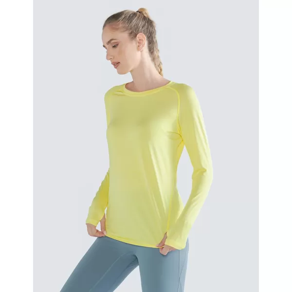 image4Pack Womens Long Sleeve Athletic Tops with Thumb Holes  Dry Fit Active Crewneck Workout TeesLilacMint GreenSoft PeachButter Yellow