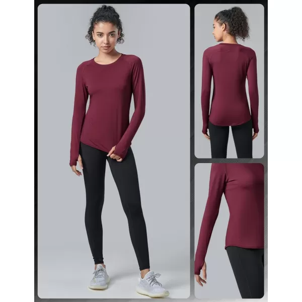 image4Pack Womens Long Sleeve Athletic Tops with Thumb Holes  Dry Fit Active Crewneck Workout TeesNavyWhiteBlackDark Maroon