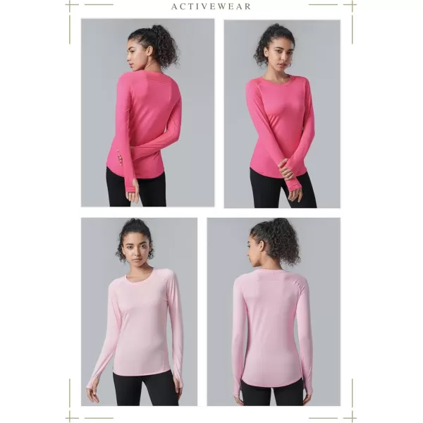 image4Pack Womens Long Sleeve Athletic Tops with Thumb Holes  Dry Fit Active Crewneck Workout TeesPastel PinkCharcoalDawn BlueHot Pink