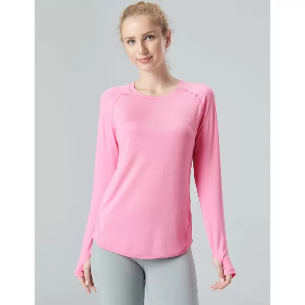 image4Pack Womens Long Sleeve Athletic Tops with Thumb Holes  Dry Fit Active Crewneck Workout TeesWhitePinkLavenderBlack