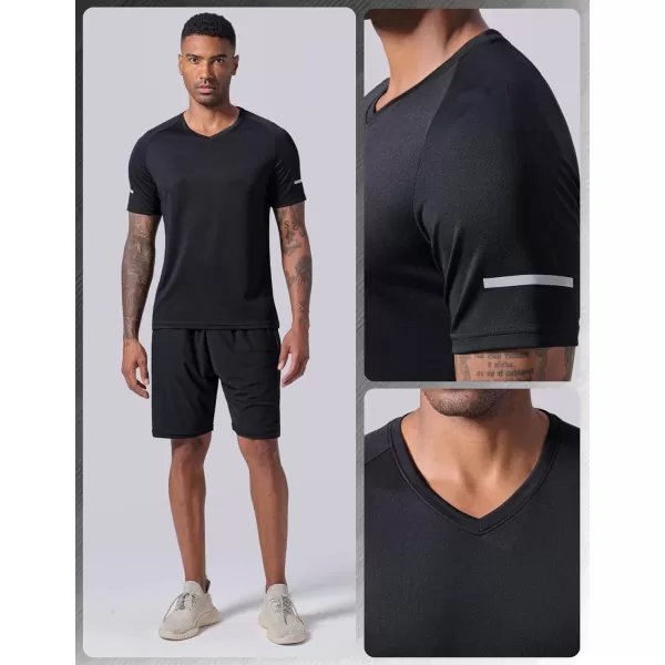 image5 Pack Mens VNeck Dry Fit TShirts Active Athletic Short Sleeve Workout Tops Performance Gym Tees Available in Plus SizeBlackDark TealSteel BlueGradient BlueGradient White