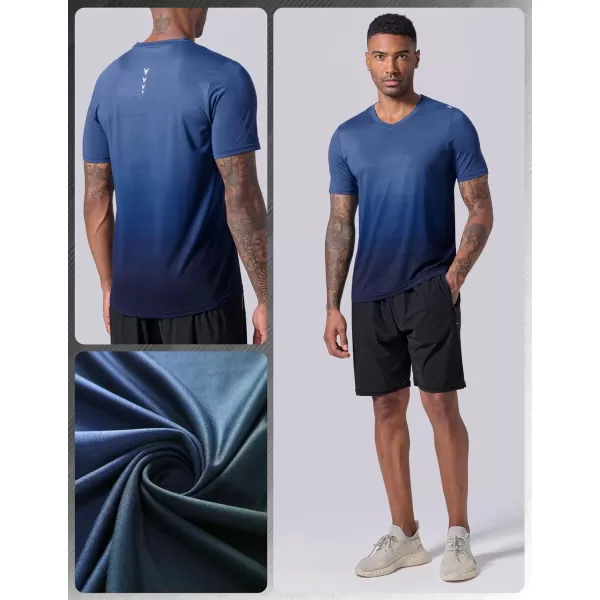 image5 Pack Mens VNeck Dry Fit TShirts Active Athletic Short Sleeve Workout Tops Performance Gym Tees Available in Plus SizeBlackDark TealSteel BlueGradient BlueGradient White