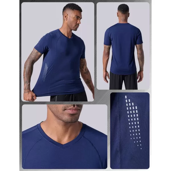 image5 Pack Mens VNeck Dry Fit TShirts Active Athletic Short Sleeve Workout Tops Performance Gym Tees Available in Plus SizeBlackDark TealSteel BlueGradient BlueGradient White