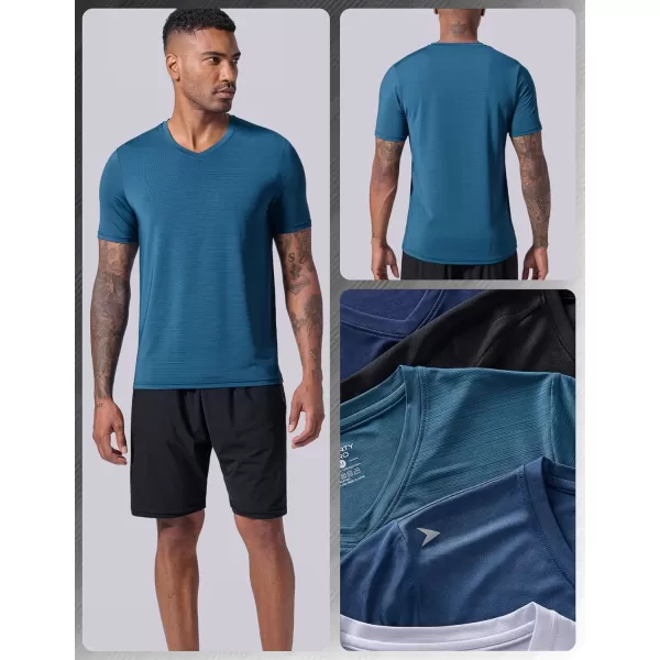 image5 Pack Mens VNeck Dry Fit TShirts Active Athletic Short Sleeve Workout Tops Performance Gym Tees Available in Plus SizeBlackDark TealSteel BlueGradient BlueGradient White