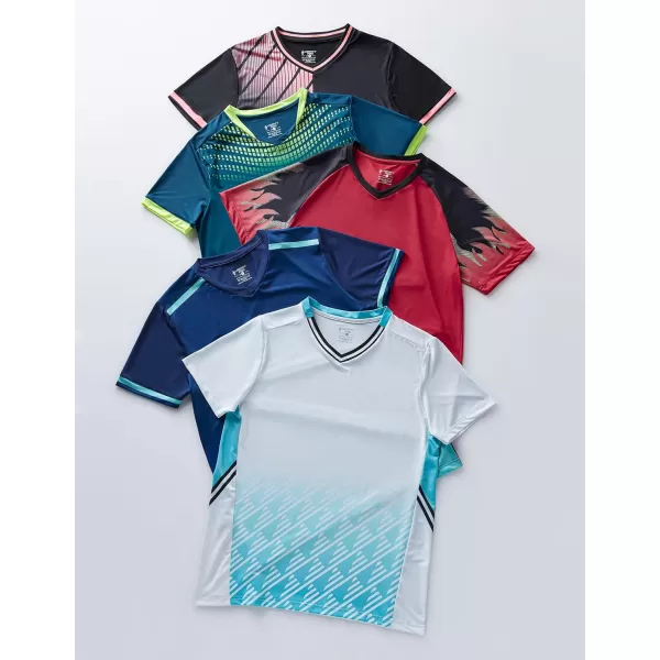 image5 Pack Mens VNeck Dry Fit TShirts Active Athletic Short Sleeve Workout Tops Performance Gym Tees Available in Plus SizeBlackNavyRedWhiteDark Teal