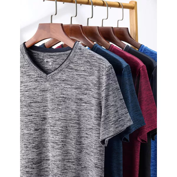 image5 Pack Mens VNeck Dry Fit TShirts Active Athletic Short Sleeve Workout Tops Performance Gym Tees Available in Plus SizeBlueGrayNavyBlackMaroon