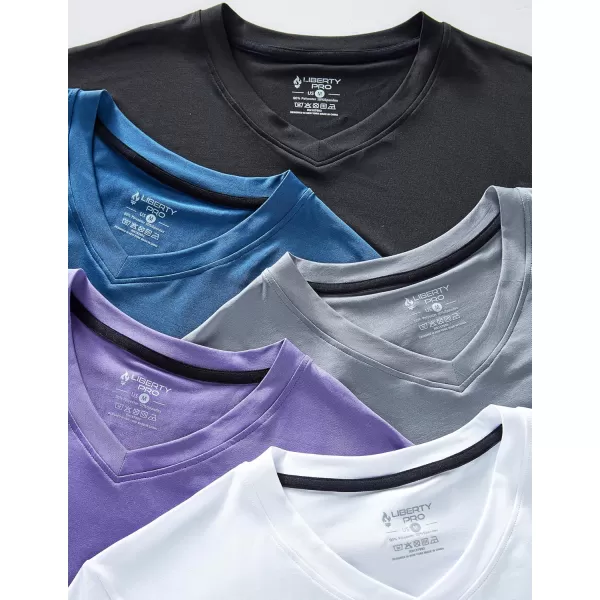 image5 Pack Mens VNeck Dry Fit TShirts Active Athletic Short Sleeve Workout Tops Performance Gym Tees Available in Plus SizeGrayBlackWhiteDark LavenderSoft Denim