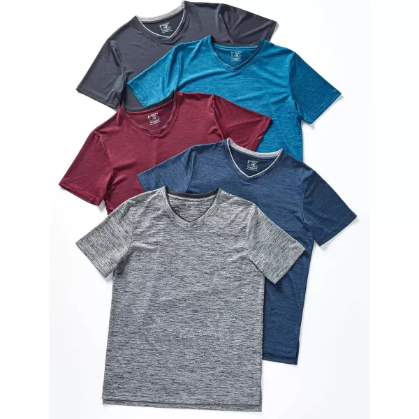 image5 Pack Mens VNeck Dry Fit TShirts Active Athletic Short Sleeve Workout Tops Performance Gym Tees Available in Plus SizeHeather BlackTealGrayNavyMaroon