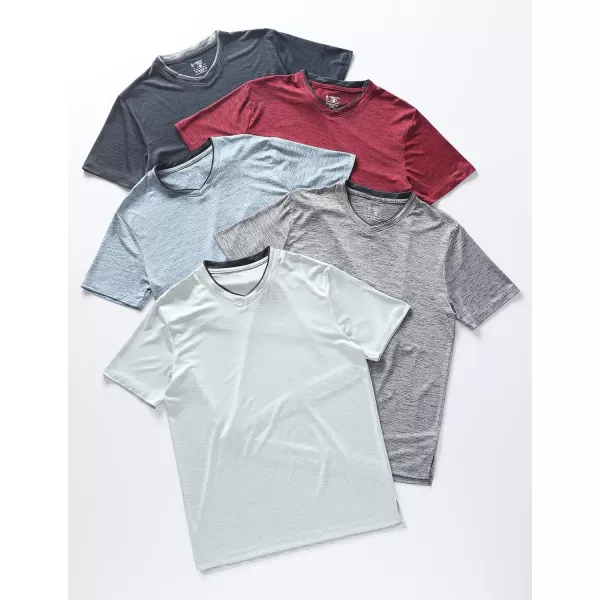 image5 Pack Mens VNeck Dry Fit TShirts Active Athletic Short Sleeve Workout Tops Performance Gym Tees Available in Plus SizeHeather GraysLight BlueBlackMaroon