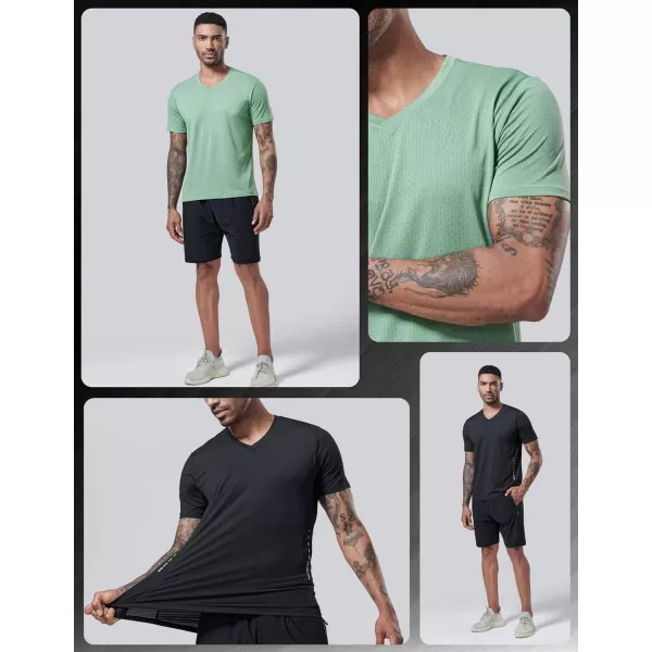 image5 Pack Mens VNeck Dry Fit TShirts Active Athletic Short Sleeve Workout Tops Performance Gym Tees Available in Plus SizeWhiteMintBlueGradientBlack