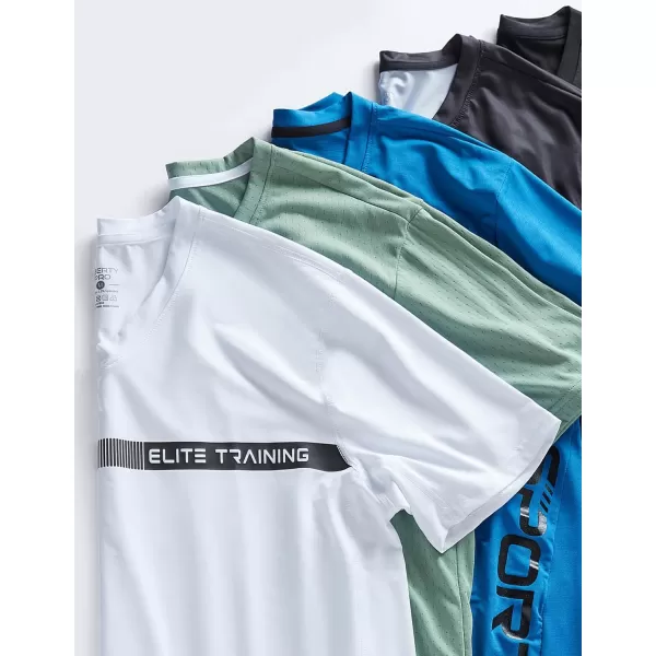 image5 Pack Mens VNeck Dry Fit TShirts Active Athletic Short Sleeve Workout Tops Performance Gym Tees Available in Plus SizeWhiteMintBlueGradientBlack