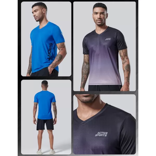 image5 Pack Mens VNeck Dry Fit TShirts Active Athletic Short Sleeve Workout Tops Performance Gym Tees Available in Plus SizeWhiteMintBlueGradientBlack