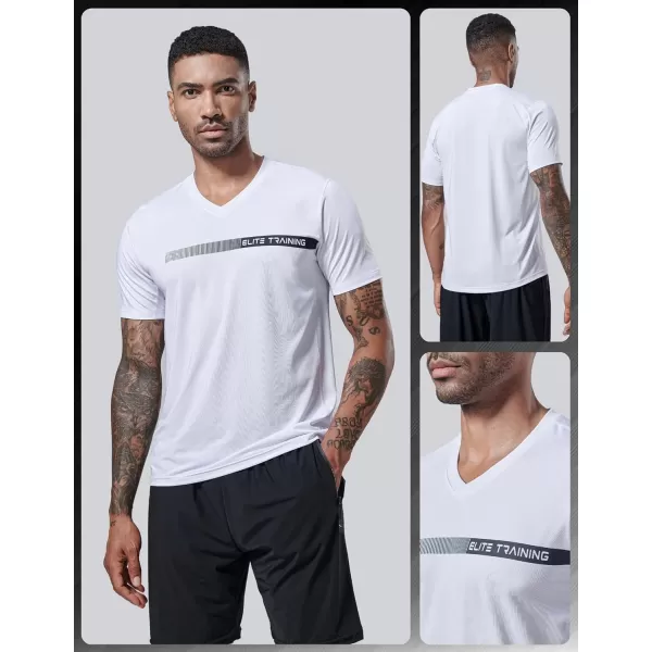 image5 Pack Mens VNeck Dry Fit TShirts Active Athletic Short Sleeve Workout Tops Performance Gym Tees Available in Plus SizeWhiteMintBlueGradientBlack