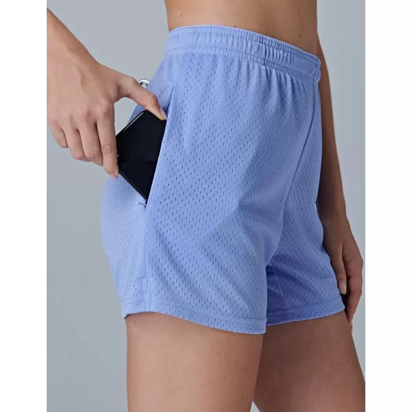 image5Pack Womens Athletic Shorts Mesh Basketball Ladies Active Loose PullOn Shorts with Zipper Pockets 5quot InseamPinkNavyBlackMaroonLavender