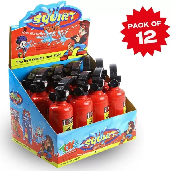 image7 Inch Fire Extinguisher Squirt Toys  12 Pack  Firefighter Water Guns with Realistic Design  Fun Fireman Squirters for Kids Party Favors