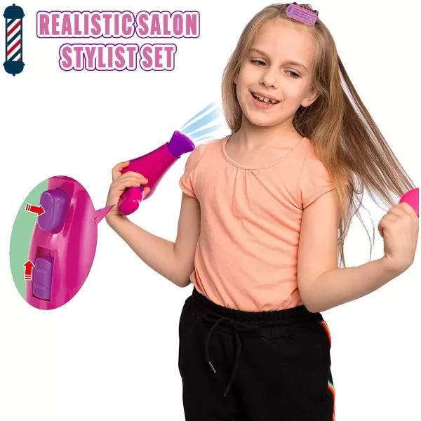 image7 PCS Girls Beauty Salon Styling Fashion Pretend Play Set with Toy Hairdryer Mirror and Styling Accessories