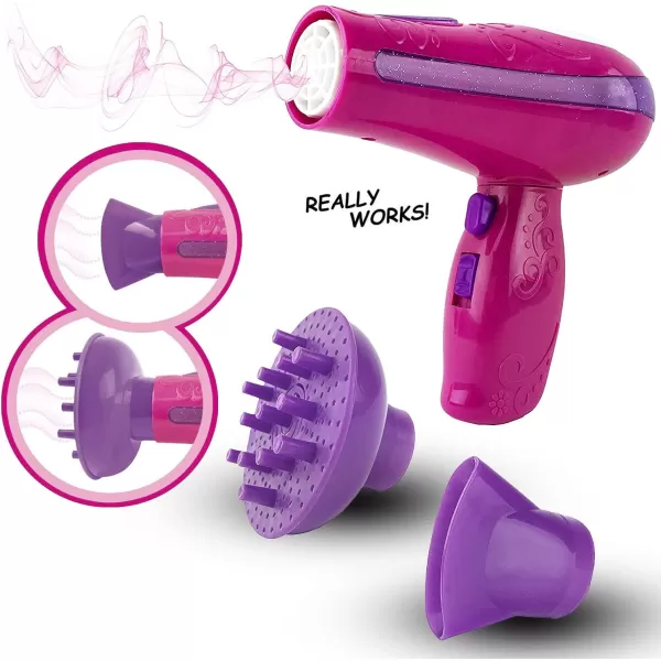 image7 PCS Girls Beauty Salon Styling Fashion Pretend Play Set with Toy Hairdryer Mirror and Styling Accessories