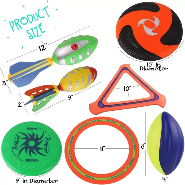 image8in1 Sports Combo Play Set  Ultimate Outdoor Family Backyard Games with Foam Football Flying Discs Aero Rings Boomerang Whistling Missiles  Throw ampamp Catch Fun Activities for Kids