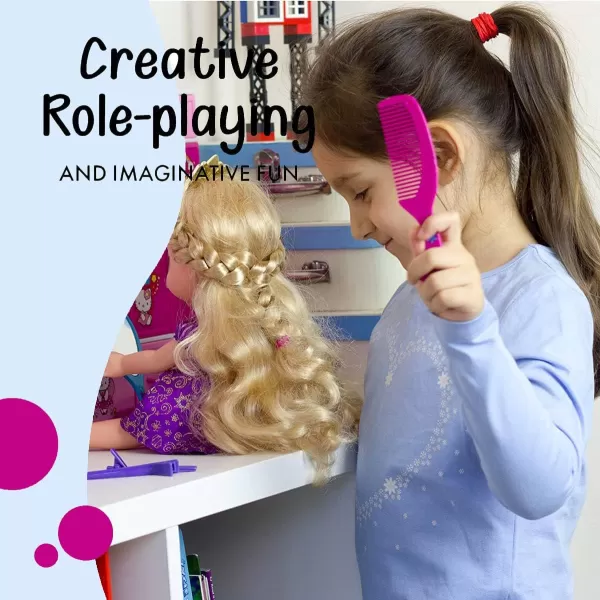 imageBeauty Hair Stylist Set  Boutique Beauty Salon Fashion Pretend Play Set for Girls with Toy Blow Dryer Curler Scissors Comb Mirror ampamp Other Styling Tools