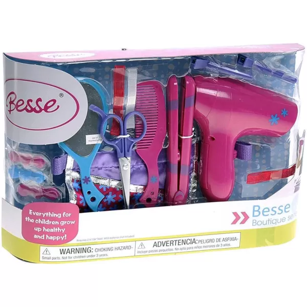 imageBeauty Hair Stylist Set  Boutique Beauty Salon Fashion Pretend Play Set for Girls with Toy Blow Dryer Curler Scissors Comb Mirror ampamp Other Styling Tools